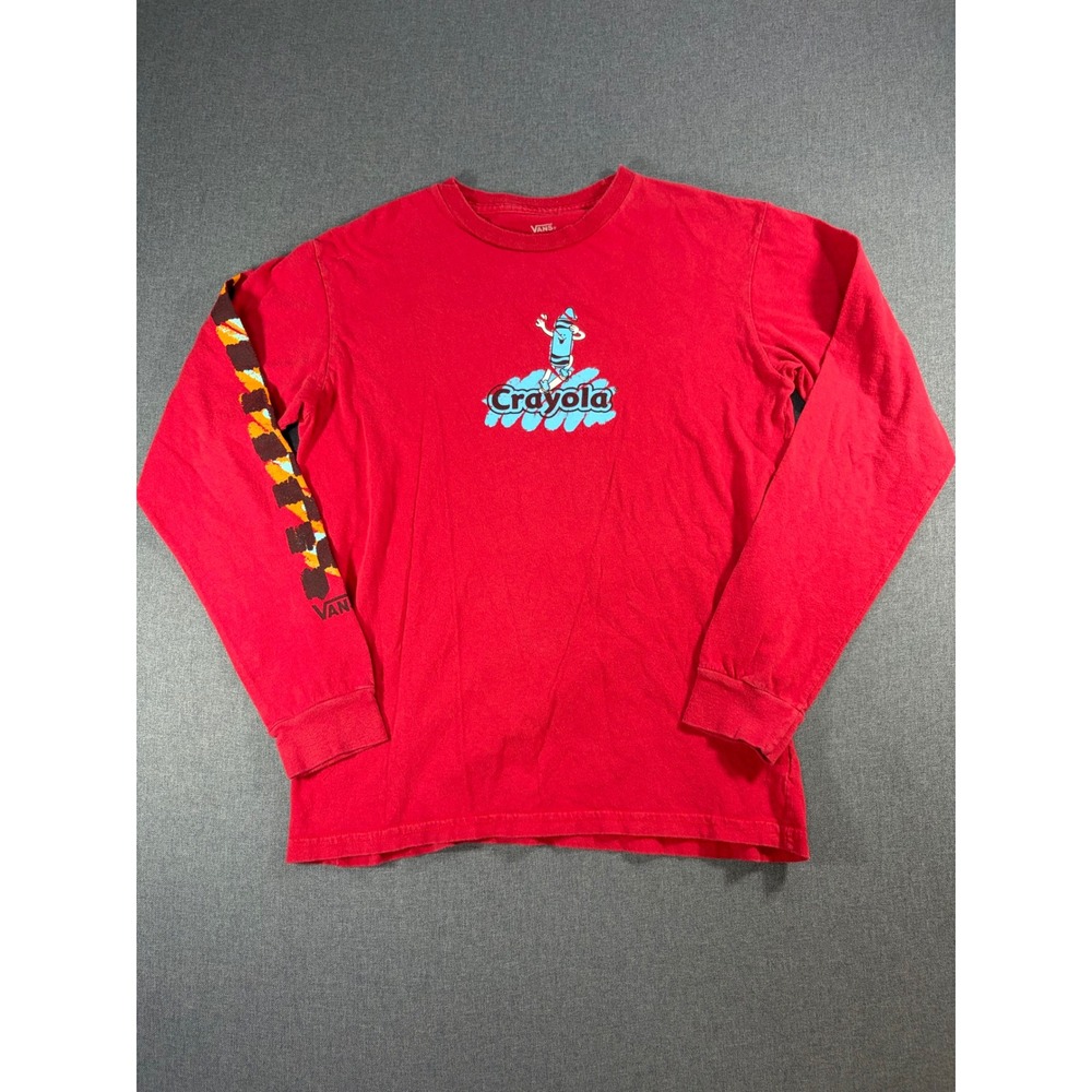 Vans x Crayola Kids Red Long Sleeve Skate Crayon Graphic Tee Shirt Size M 10-12
